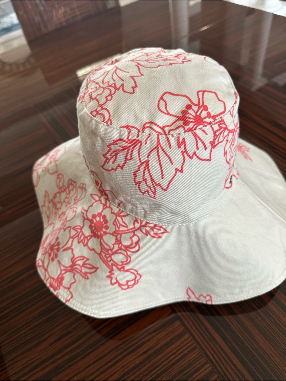 ZIMMERMANN Canvas Floral Floppy Bucket Hat Off White With Pinky Red Floral Print